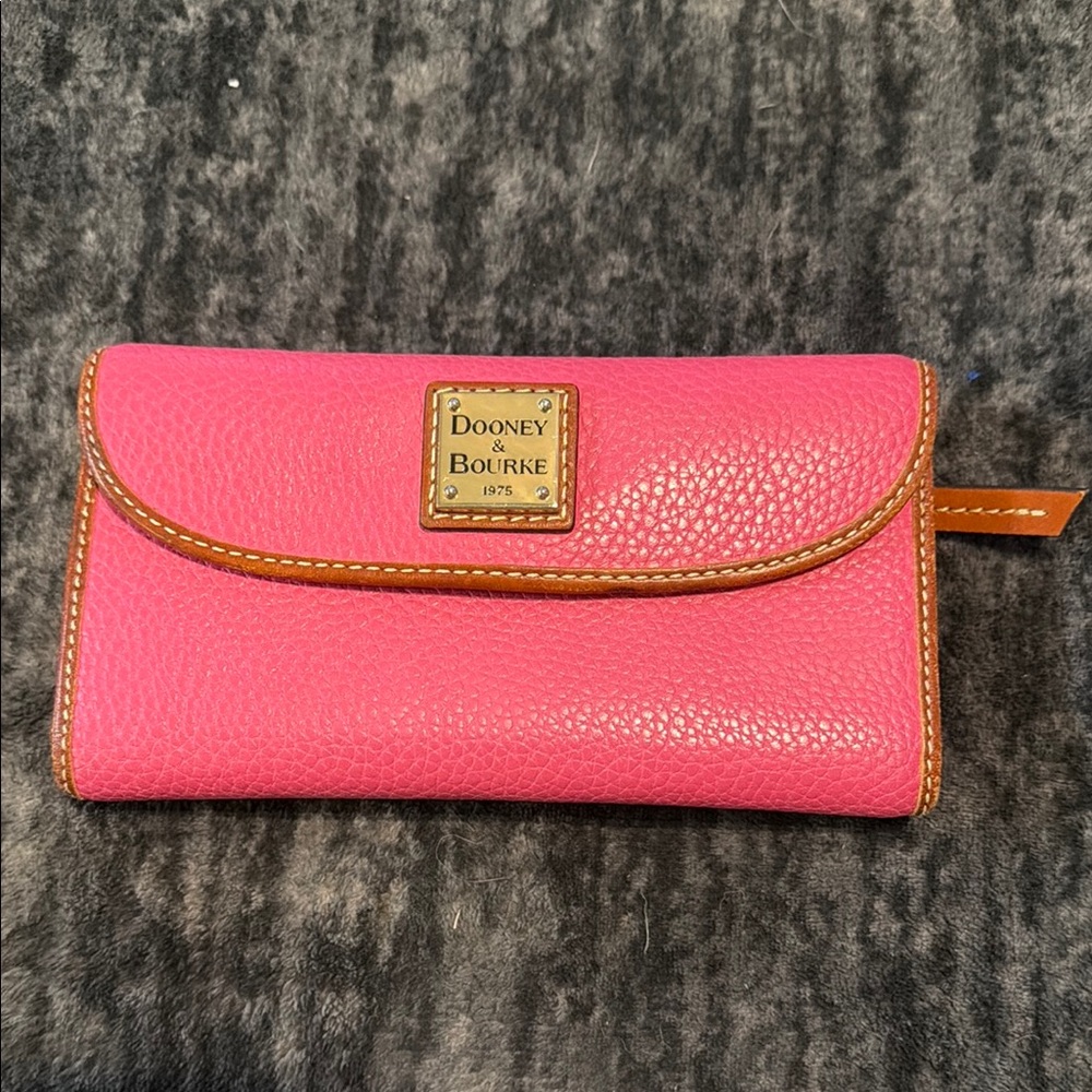 Dooney & Bourke Hot Pink Pebble Leather Wallet with Tan Trim